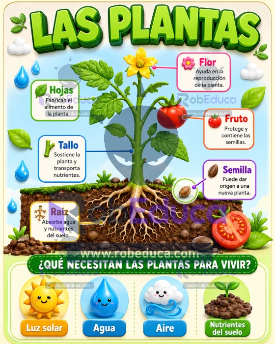 Poster educativo sobre las plantas